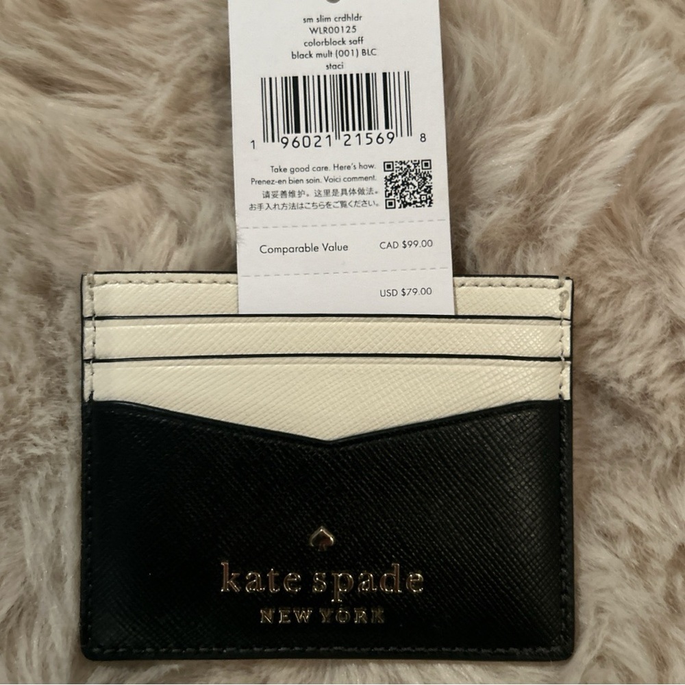 Kate Spade Staci Slim Color Block Card Holder Black and Cream NWT - Picture 3 of 5